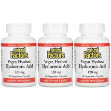 내추럴팩터스 Natural Factors 비건 Hyabest 히알루론산 120mg 60베지캡슐 3개 소듐 하이알루로네이트 히알론산 나트륨, 60정 - 소듐하이알루로네이트