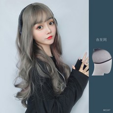 해외 핑크 그레이 투톤 롱 웨이브 헤어 가발 일본 애니메이션 소녀 가발-10032, 단일옵션, 옵션01