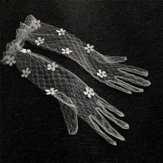 야구글러브 뉴타입 소녀 심플 레이스, T01-화이트색 격자체크 작은꽃 다이아몬드 길이 40c