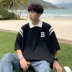 여름 남반팔 폴로 티셔츠 남장 자수 상의