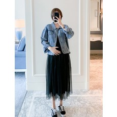 순마켓 데님코트패션 왕골모자 데님점퍼 끈나시 슬립 샤스커트 가을옷 임부복 스타일리쉬 파렴치한 어머니