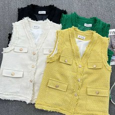 트위드 조끼 여성 베스트 뷔스티에 봄 여름 포켓 여성