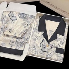 실크파자마 잠옷 중국 레트로 수묵화 여성용 용수철 여름 반팔 및 긴 바지 새틴 실크 홈웨어 럭셔리 패션