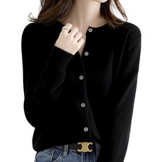 여성용 베이직 라운드넥 부드러운 긴팔 니트 가디건 간절기룩 Women's Cardigan S98916 - 한나니트무화과가디건