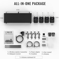 쿼드 채널 모노 무선 IEM 시스템 금속 송신기 플라스틱 바디팩 4 개 포함 4x 25UHF 주파수 랙 스튜디오 밴드 마운트, 500Mhz-EU PLUG 1