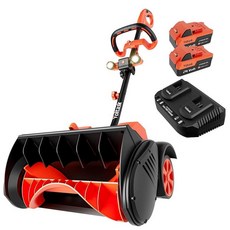 VOLTASK 바퀴가 달린 48V 무선 스노우 삽 39.9cm(15.7인치) 브러시리스 무선 제설기 방향 플레이트 및 LED 조명이 있는 4-Ah 배터리 제설기 (24V 배터리, 16인치, 1개