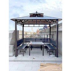 정자 파고라 원두막 팔각정 조립식 양외 옥상 정원 바베규장, 3.5x3.5m+좌판3개+테이블+바닥