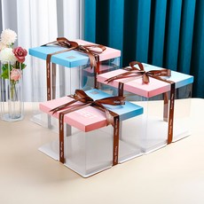 일회용 케이크상자 대용량 벌크 디저트 포장 용기 플라스틱 케이스 투명, 그라데이션 50세트, 11인치 이중 32x32x26cm, 50개