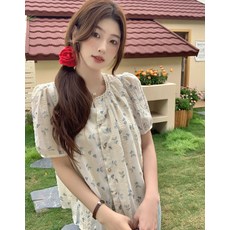 여름 블라우스 플라워 레이스 루즈핏 라운드넥 반팔 셔츠 빅사이즈 블라우스