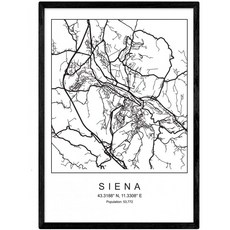 흑백의 시티 시에나 노르딕 스타일의 나닉 루 미나 지도.