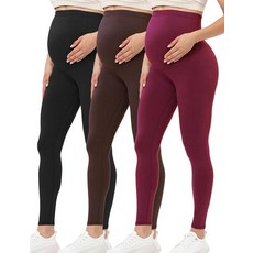 Buttergene 여성용 임산부 레깅스 복부 위 임산부 요가 바지 운동 임산부 레깅스 블랙/네이비 블루/아미 그린 3팩, 3pack Ink Black/Dark Grey/Brow
