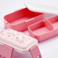 세모소 키티여아도시락 유치원 초등학생 적층사면고정 김밥케이스 밥반찬 체험학습 600ML, 1개