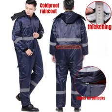 방수 방한 후드 포함 작업복 오토바이 라이딩 비옷 세트, L, Jumpsuit blue, 1개