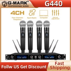호환 G-MARK G440 무선 마이크 4 채널 UHF 다이내믹 핸드헬드 교회 노래방 파티 무대 호스트 웨딩, [01] EU Plug