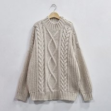 오오엘 여성용 해비 오버핏 반폴 비비드꽈배기R 롱 니트