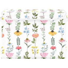 조이잘 컬러풀 야생화 패턴 장식 보관함 뚜껑이 있는 손잡이가 선반용 천, Colorful Wildflowers Pattern, 1개