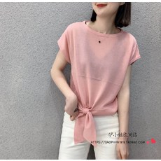 싸다팡 박시반팔티 여름 보텀 꼬임 와이드 루즈핏 라운드넥 솔리드 무지 얼음 린넨니트 여성