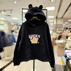 [신디키즈]논현점**시크한 블랙인데 귀엽다?!!사랑스런 달곰 포인트에 귀 쫑긋한 후드까지 쓰면 사랑스럼 그 잡채!! 기모가 들어 따뜻한 귀달이 기모 후디 CIMH23T02 블랙