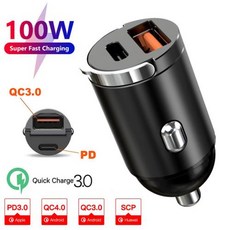 12V-24V 금속 자동차 충전기 -C QC 3.0 4.0 PD 22.5W 시가 라이터 고속 충전 USB 전화 미니 액세서리, 01 PD and QC3.0 30W