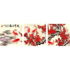 아트조이 DIY 명화그리기 키트 3단 세트, 연못과 붉은 매화