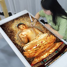 대형 빅사이즈 석가모니 부처님 불교 부처 스님 불경 금색 골드 비즈 십자수, 60x110cm