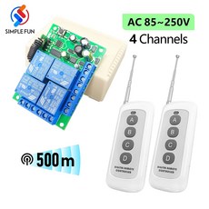 가전 액세서리 RF 433MHz 무선 리모컨 리모콘 스위치 게이트 차고 문짝 LED 모터용 릴레이 리시버 및 500m 송신기 AC110V 220V 10A 4CH, [06] 1Remote, 6)1Remote, 1개