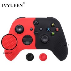 IVYUEEN 미끄럼 방지 보호 스킨 조이스틱 그립이 있는 실리콘 젤 아날로그 캡 XBox 시리즈 X S 컨트롤러용, 1개, 없음, 16) Red Black