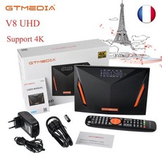 TV수신카드 GTMEDIA V8 UHD Mars Box DVBS2 S2X DVB T T2 4K 내장 ing 라이프 미디어 플레이어 tdt HD 리시버 프랑스 파리 지지대, 2) v8 uhd and M.S Eu 플러그
