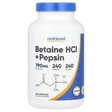 뉴트리코스트 베타인 HCI + 펩신 790mg 캡슐 글루텐 프리, 240정, 1개