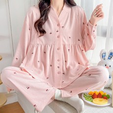 플라워 코튼 히든 수유 산후조리 봄가을 임산부 잠옷 여성 홈웨어 세트