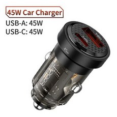 Toocki PD 45W 듀얼포트 고속충전 시거잭 PD+QC3.0 Fast Charge, 1개