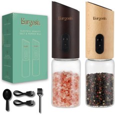 Burgosia 충전 그라인더 전동 원목 중력 후추 소금 분쇄기 | 리얼 우드 전기 리필, Natural/Coffee Beech