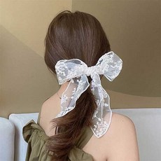 레이스 원사 플라워 패턴 왕리본 클립 집게핀