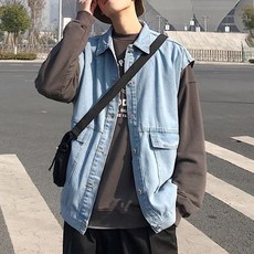 인테리어쫘니 연청 남자 데일리 캐주얼 나시 조끼 가디건 자켓 잠바 베슈투왓