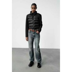 ZARA 여성패딩 데일리룩 패치워크 코튼 쇼트 패딩