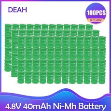 PLC 백업 전원공급장치용 4.8V 40mAh Ni-MH NIMH 충전식 배터리 솔더 핀 교체 셀 포함 태양 에너지 버튼, [04] 100PCS