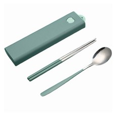 일상핏 무소음 휴대용 수저세트, 그린, 1세트, 숟가락 + 젓가락 + 케이스