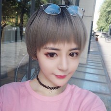 순 빨간 패션 가발 여성 짧은 머리 수리 라운드 얼굴 보보 중립 잘 생긴 자연 소녀 전체 모자, 본문참고, 옵션 3  선택 = Gou Ken (녹색 나무 톱 염색 검은 색)