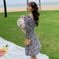 블룸원피스 레드퍼플 반소매 봄여름 쉬폰원피스