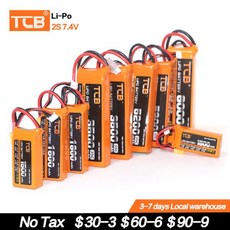 TCB 7.4V 배터리 2S 1300 2200 5000mAh 25C 60C RC 장난감 LiPo 비행기 쿼드로터 보트 항공기 자동차