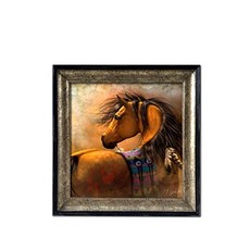 금속판 (Horse Art-Laurie) MBB-RSM-1938에 말 예술 무늬가 새겨진 정교한 나무 프레임 (16"x 16" Square Yellow Horse), 16"x 16" Square Yellow Horse