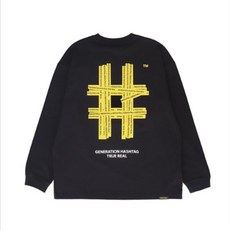 #BEENTRILL# 빈트릴 골프 23F/W [우먼즈] 옐로우 테이핑 해시태그 오버핏 롱슬리브 티셔츠(블랙) BA231TL002BK_W