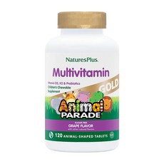 NaturesPlus 애니멀 퍼레이드 골드 어린이 츄어블 멀티 비타민 미네랄 포도 맛 120 타블렛, 120정, 1개