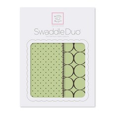 SwaddleDesigns 스와들듀오 포대기 담요 2개 세트 면 마퀴젯 + 프리미엄 플란넬 라임 모던 듀오., SwaddleDesigns 스와들듀오, 포대기 담요 2, 라임 & 브라운 모던