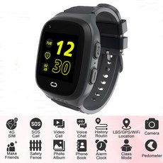 스마트 워치 4G 심카드 영상 통화 SOS GPS 위치 학생용 시계 소년 소녀, 1) Black