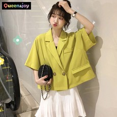 퀸앤조이 미녀44 투버튼 반팔 숏 자켓