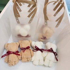 베이지 크림 곰 손수건 베어 핸드타월 불투명 선물 포장백 답례품 증정품 선물용 행사 사은품