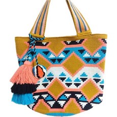대형 수제 SUSU Wayuu 크로셰 토트 백 Woven Mochila 콜롬비아 트라이벌 비치 여성용 캔버스
