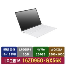 LG 그램 NEW 출시 16ZD95Q-GX56K 12세대 인텔 i5/램16GB 고해상도 노트북, Free DOS, 16GB, 256GB, 인텔 12세대 코어 i5, 화이트
