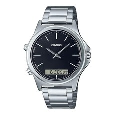 Casio MTP VC01D 1E 남성용 스테인리스 스틸 블랙 다이얼 아날로그 디지털 듀얼 타임 존 시계